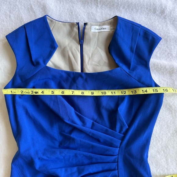 Calvin Klein Dress Royal Blue Ruched Waist Cap Sleeve Dress Size 4 - Picture 3 of 8
